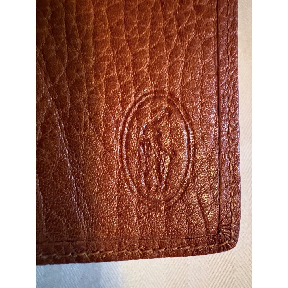 90s Polo Ralph Lauren Mens Pebbled Leather Bifold Card Case Wallet Cognac Brown